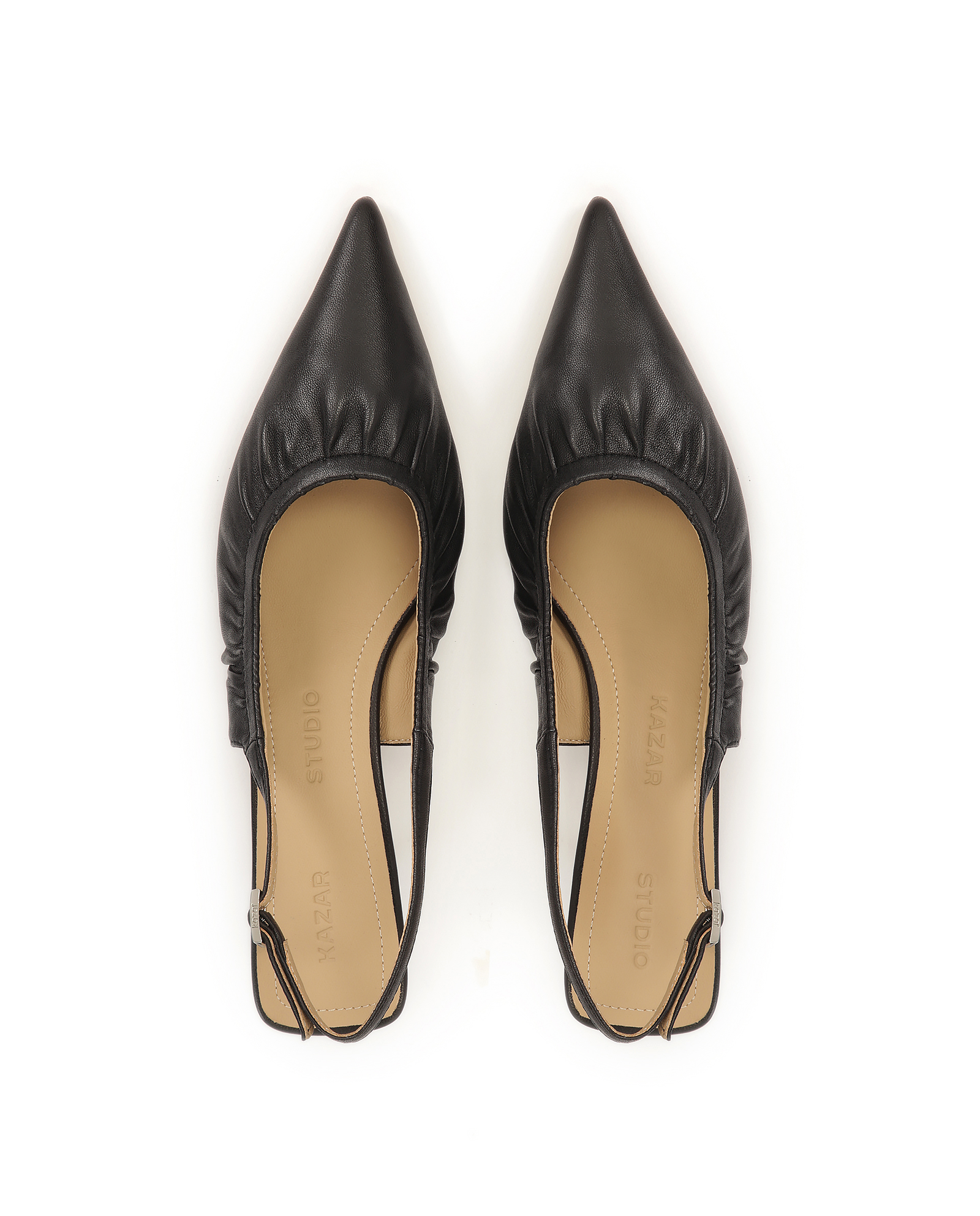 Czarne czółenka slingback z marszczoną cholewką KS SELENE - Image #5