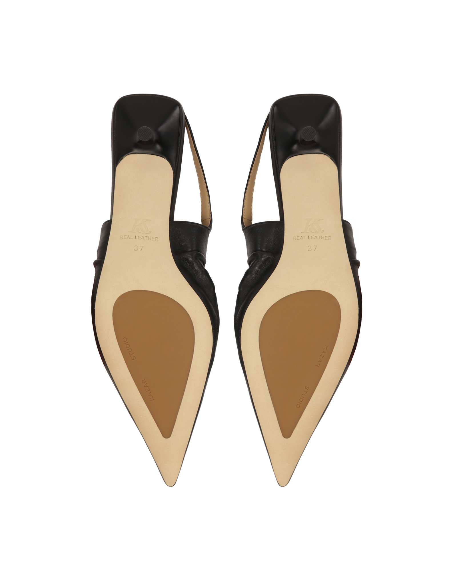 Czarne czółenka slingback z marszczoną cholewką KS SELENE - Image #6