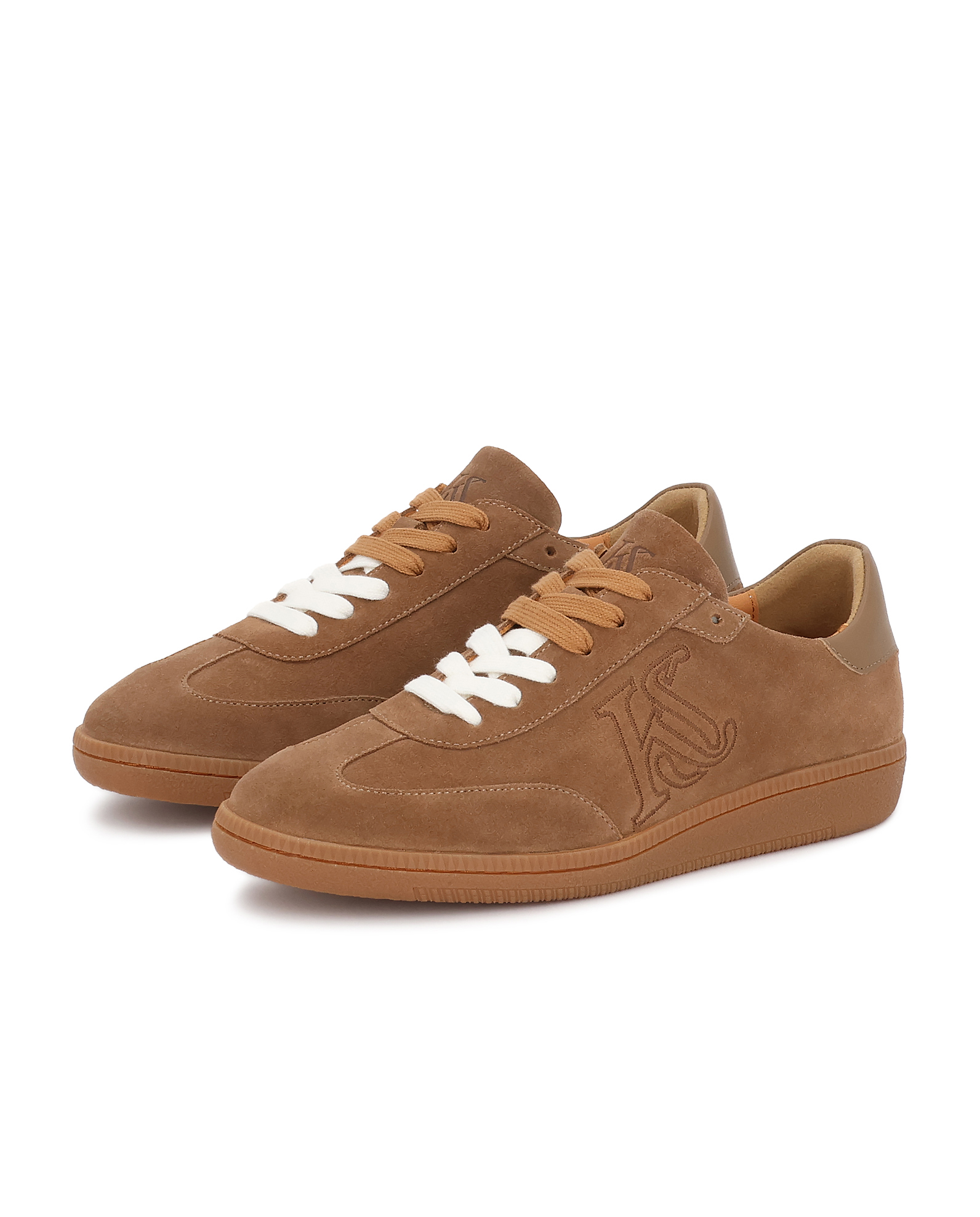 Sneakersy z jasnobrązowego zamszu z haftem KS ALEXIS - Image #3