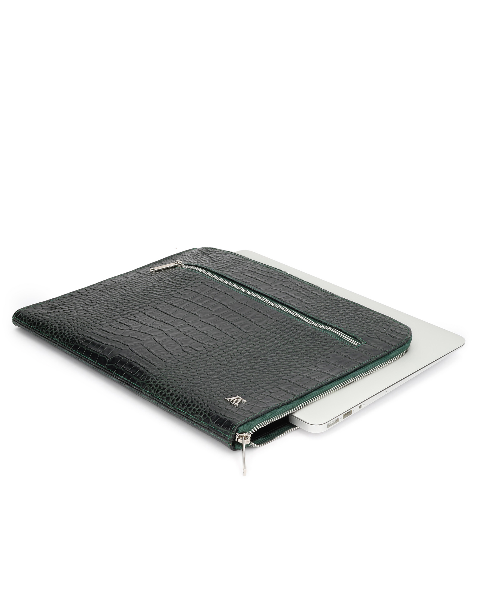 Zielone etui na laptopa ze skóry tłoczonej z kieszenią na suwak KS CAMILO - Image #4