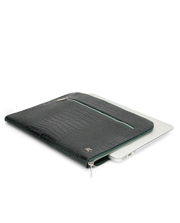 Zielone etui na laptopa ze skóry tłoczonej z kieszenią na suwak KS CAMILO - Image #4