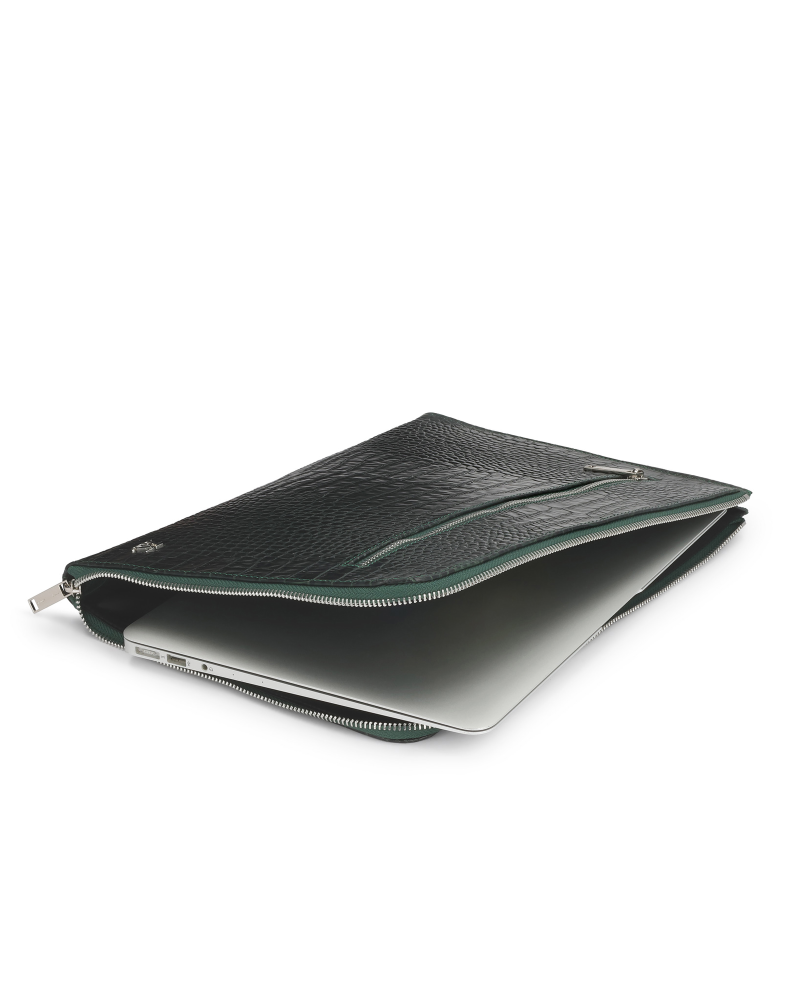 Zielone etui na laptopa ze skóry tłoczonej z kieszenią na suwak KS CAMILO - Image #5