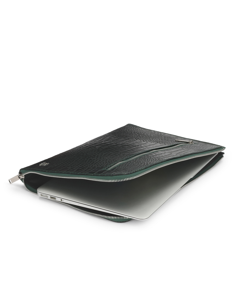 Zielone etui na laptopa ze skóry tłoczonej z kieszenią na suwak KS CAMILO - Image #5