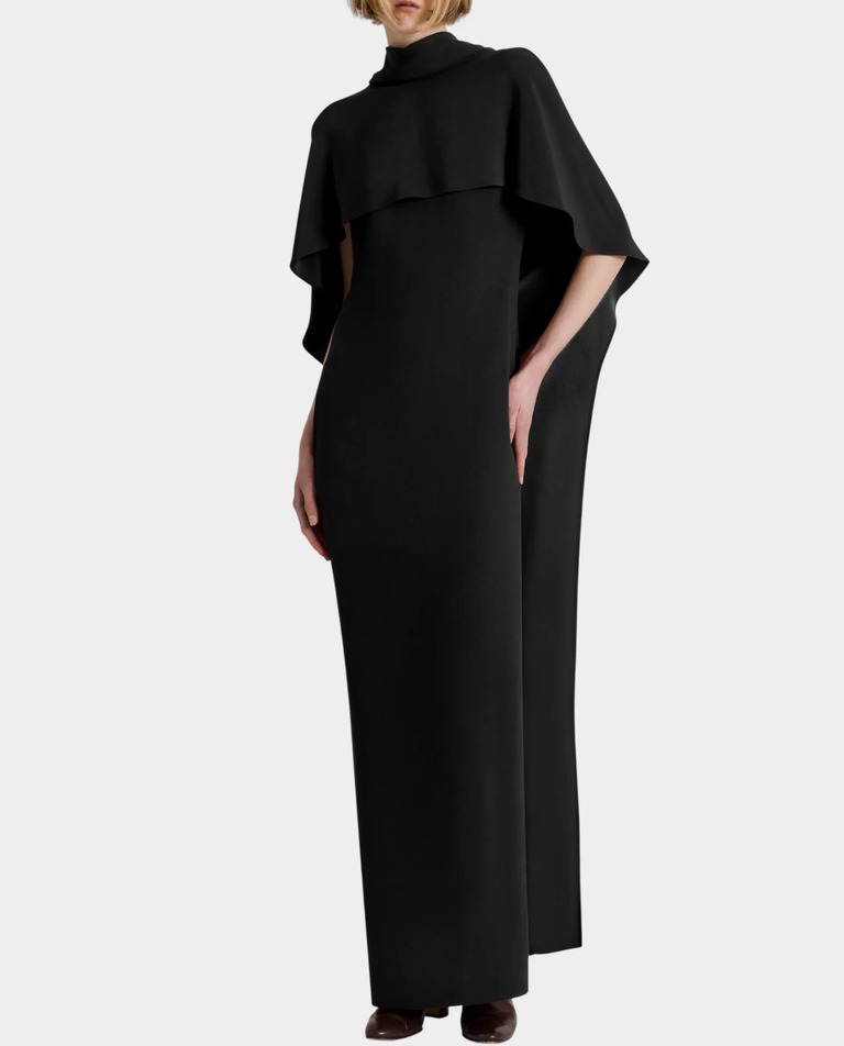 Elegancka czarna sukienka z peleryną