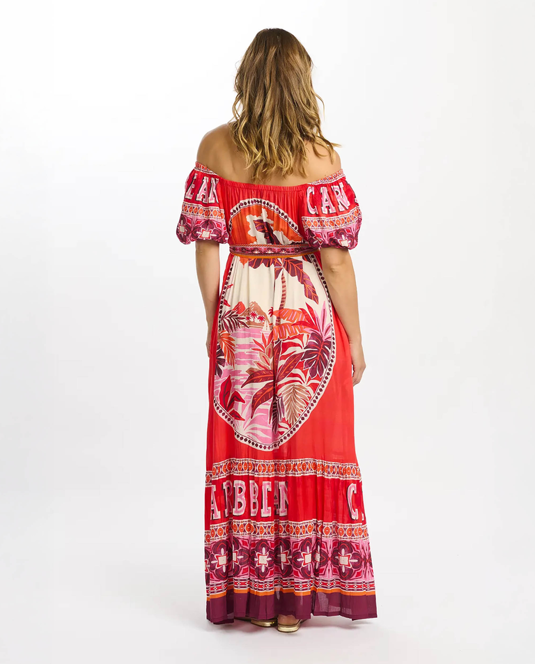 Czerwona sukienka maxi Peony Bardot - Image #3