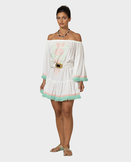 Biała sukienka boho z haftem Azra - Image #0
