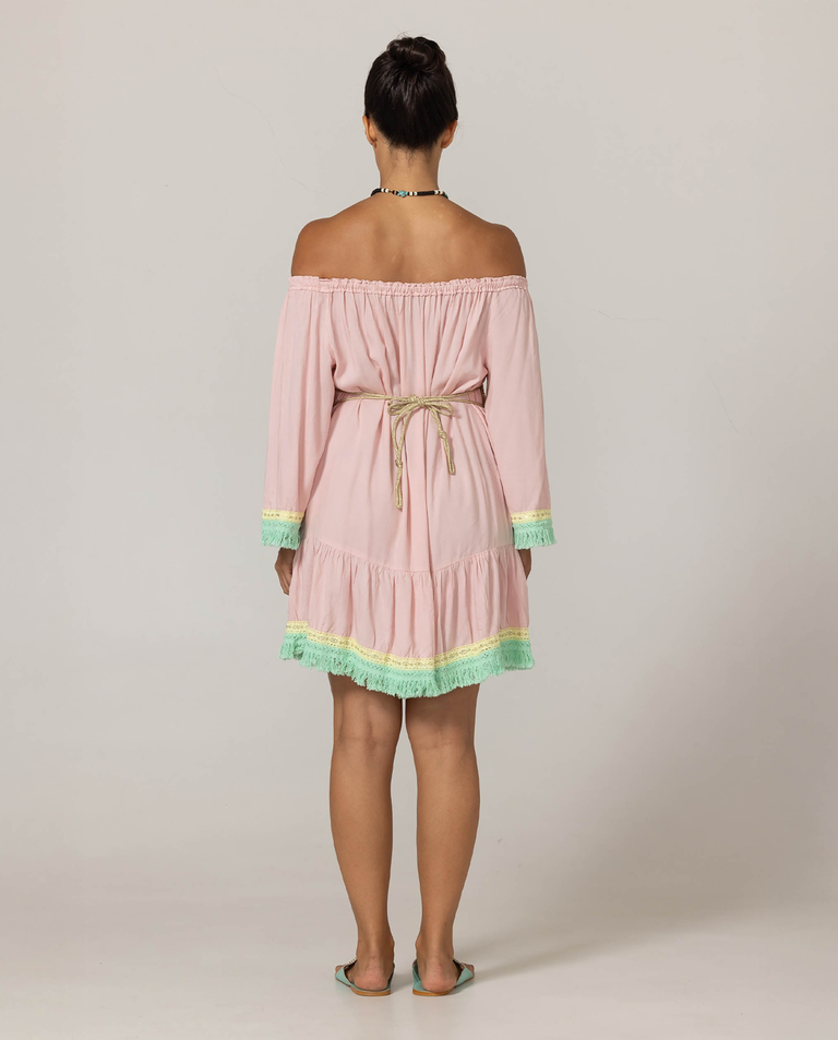 Różowa sukienka boho z haftem Azra - Image #2