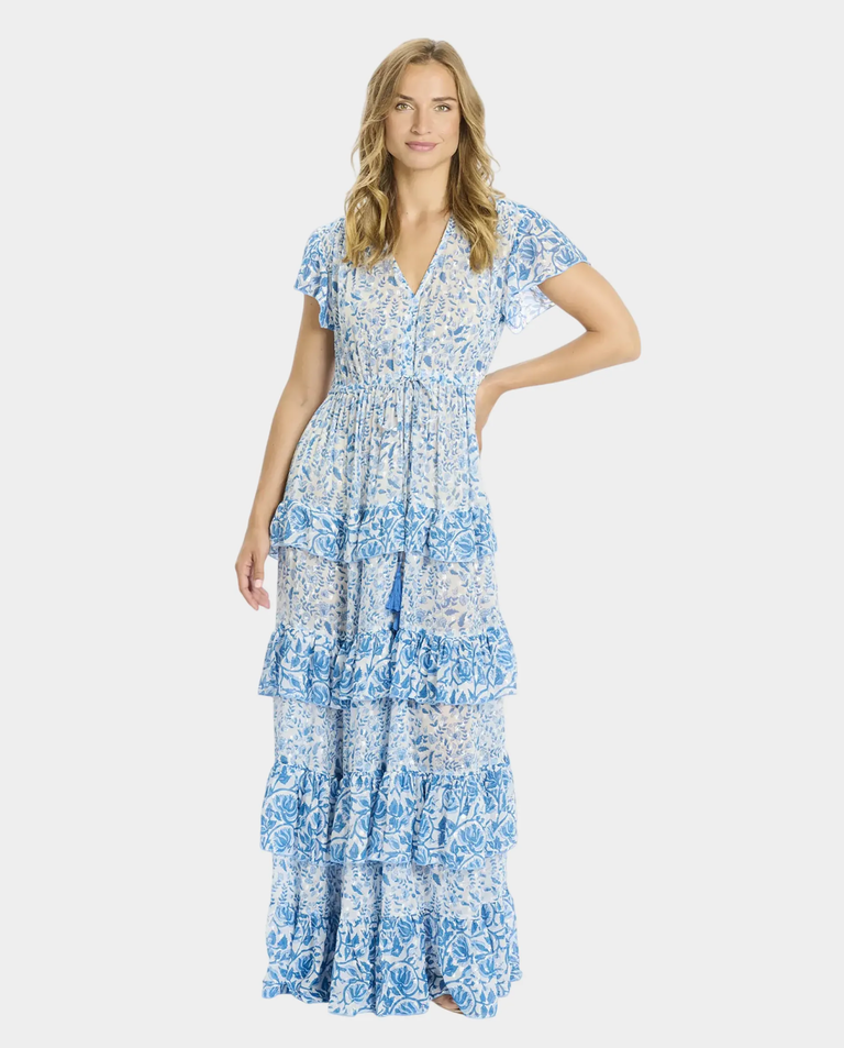 Sukienka maxi Celia w błękitny print