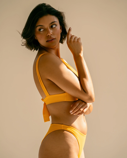Żółty dół od bikini Medium Cover High Waist - Image #3