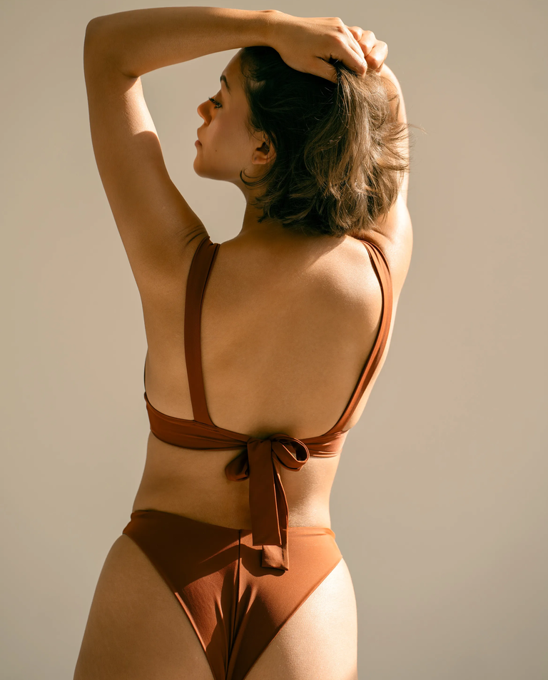 Brązowy dół od bikini Medium Cover High Waist - Image #3