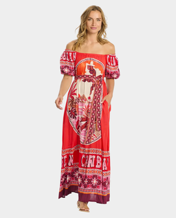 Czerwona sukienka maxi Peony Bardot - Image #0