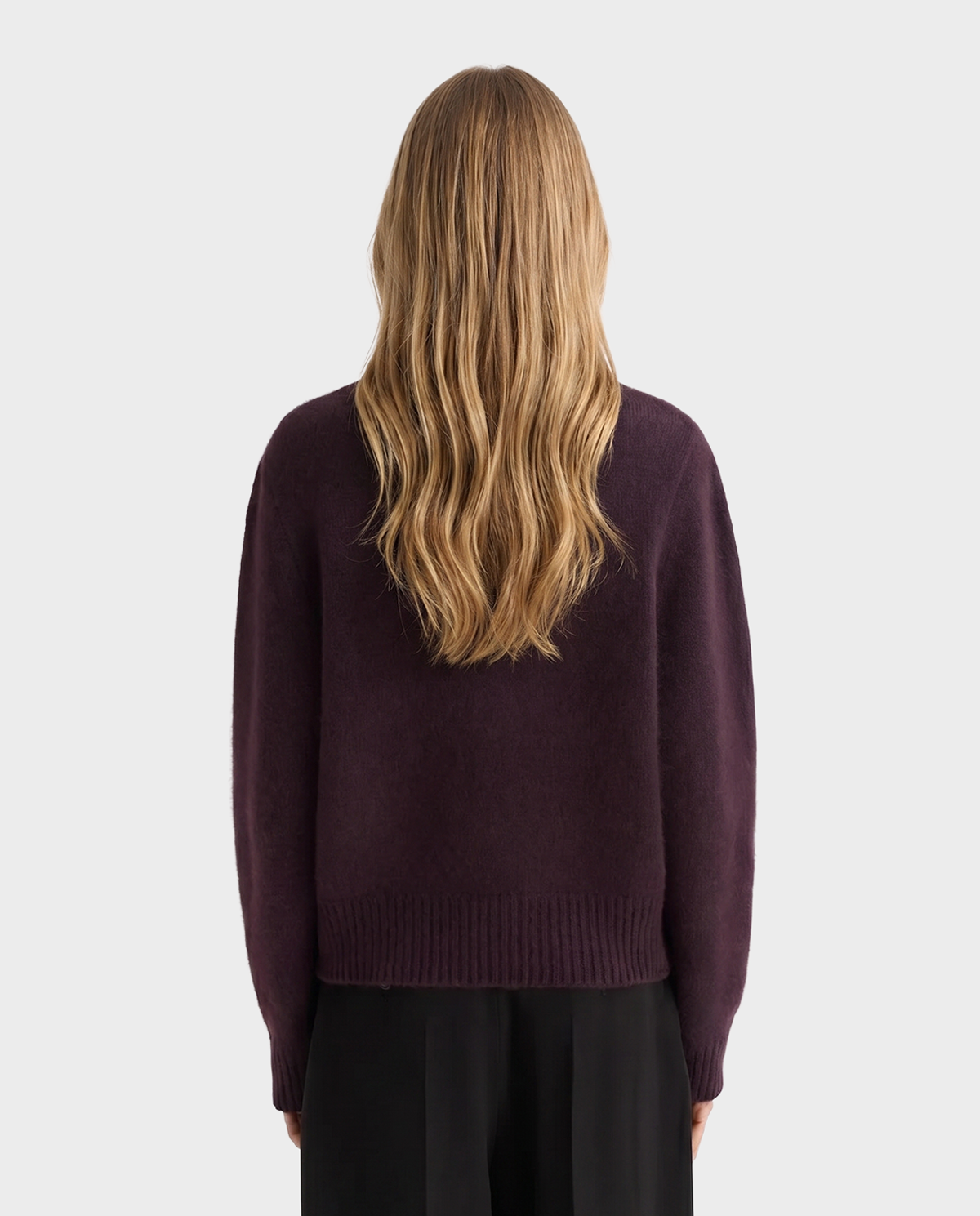 Burgundowy sweter z dekoltem w serek - Image #3