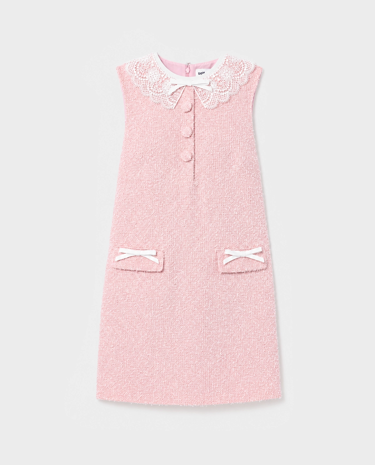 Różowa sukienka mini z koronkowym kołnierzykiem - Image #0