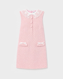 Różowa sukienka mini z koronkowym kołnierzykiem - Image #0