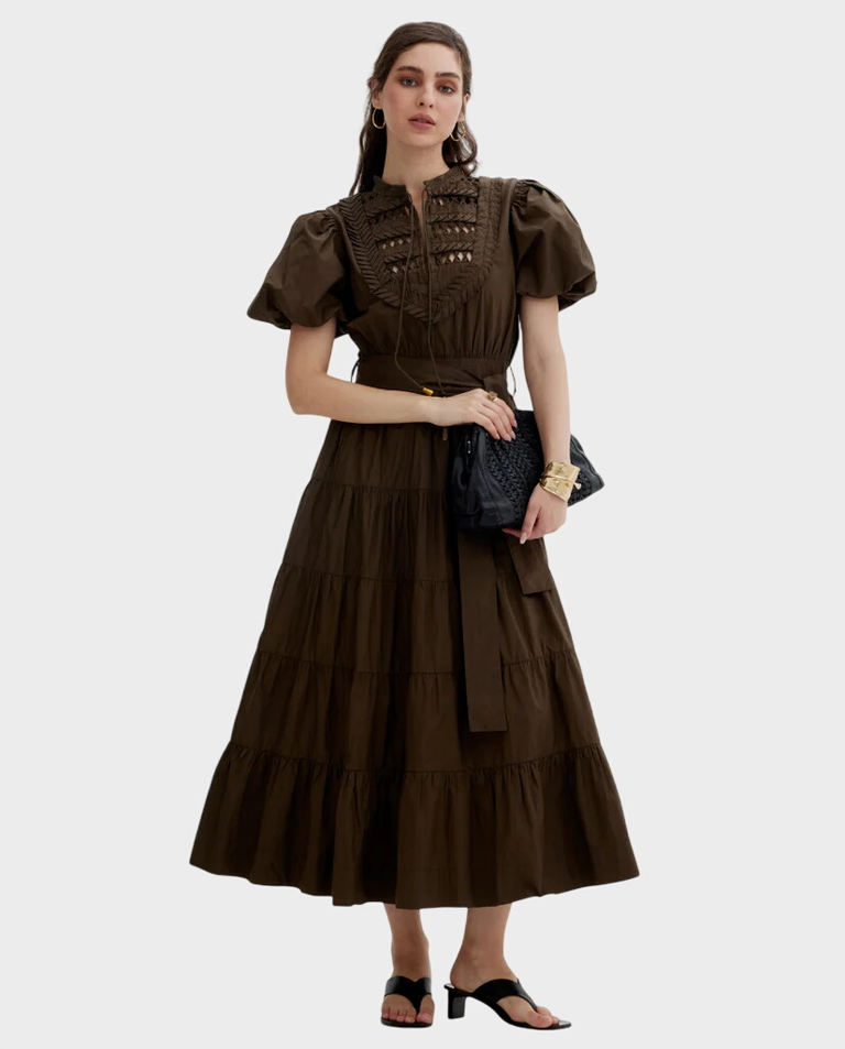 Oliwkowa sukienka w stylu boho Ethereal