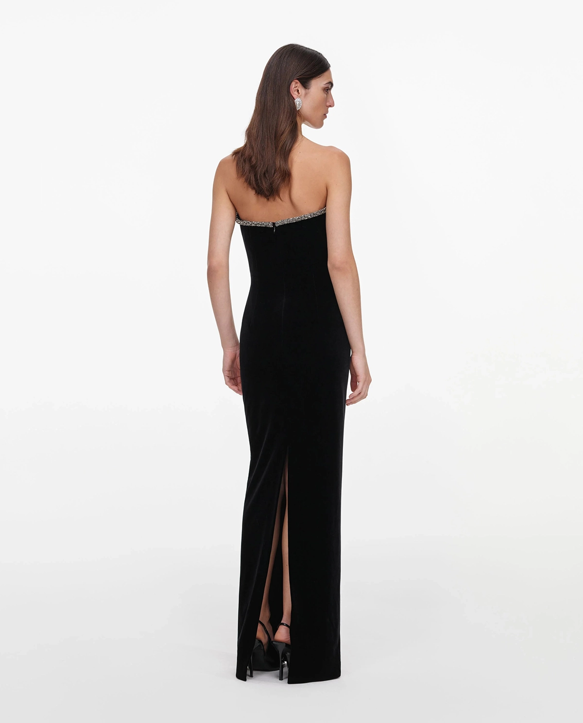 Czarna aksamitna sukienka maxi - Image #3