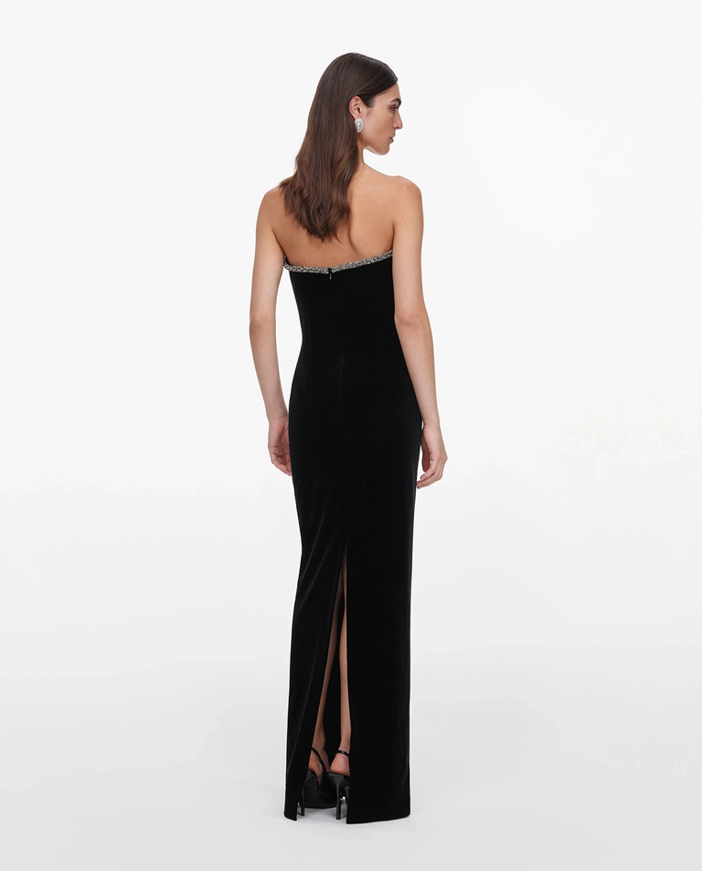 Czarna aksamitna sukienka maxi - Image #3