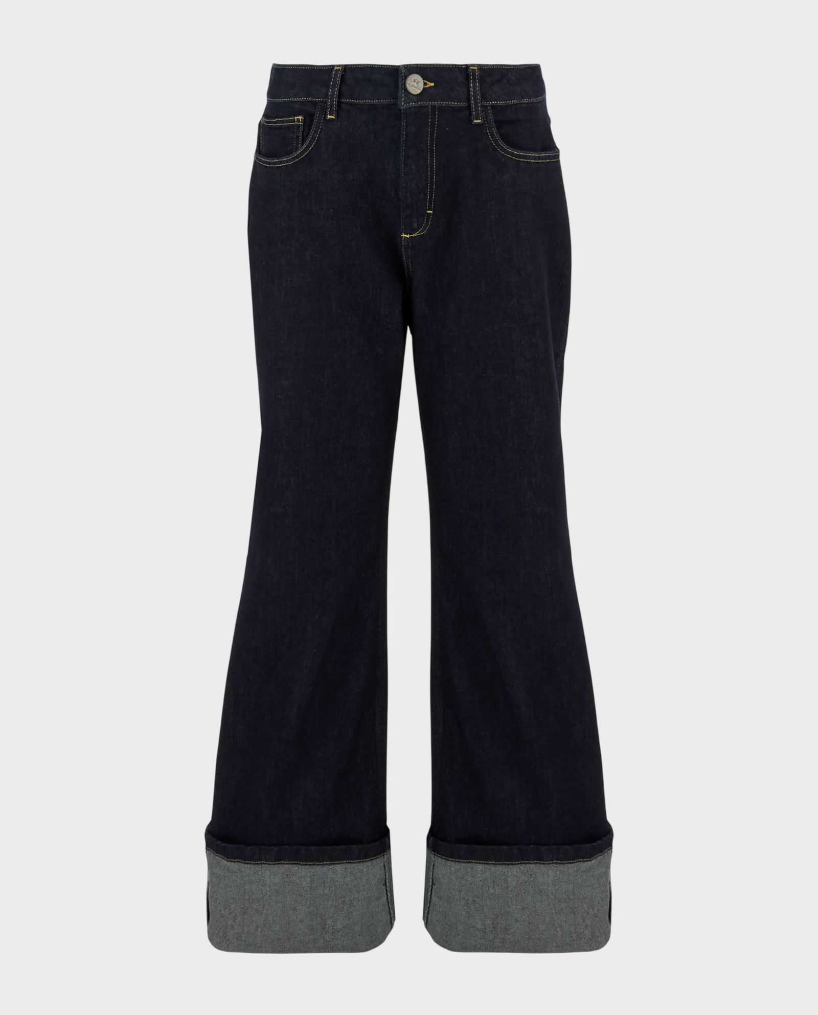Granatowe jeansy wide leg z mankietami - Image #0
