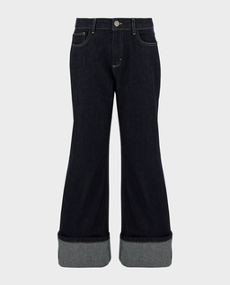 Granatowe jeansy wide leg z mankietami - Image #0