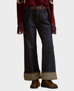 Granatowe jeansy wide leg z mankietami - Image #1