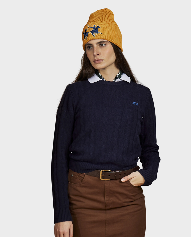 Granatowy sweter z okrągłym dekoltem