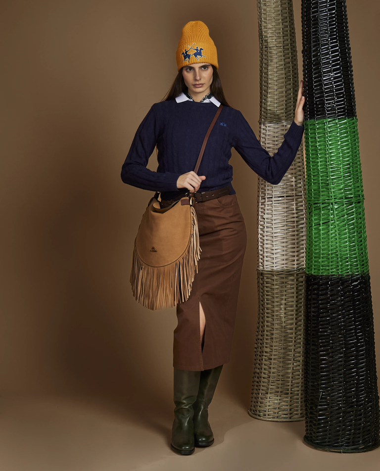 Granatowy sweter z okrągłym dekoltem - Image #4
