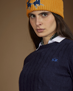 Granatowy sweter z okrągłym dekoltem - Image #2