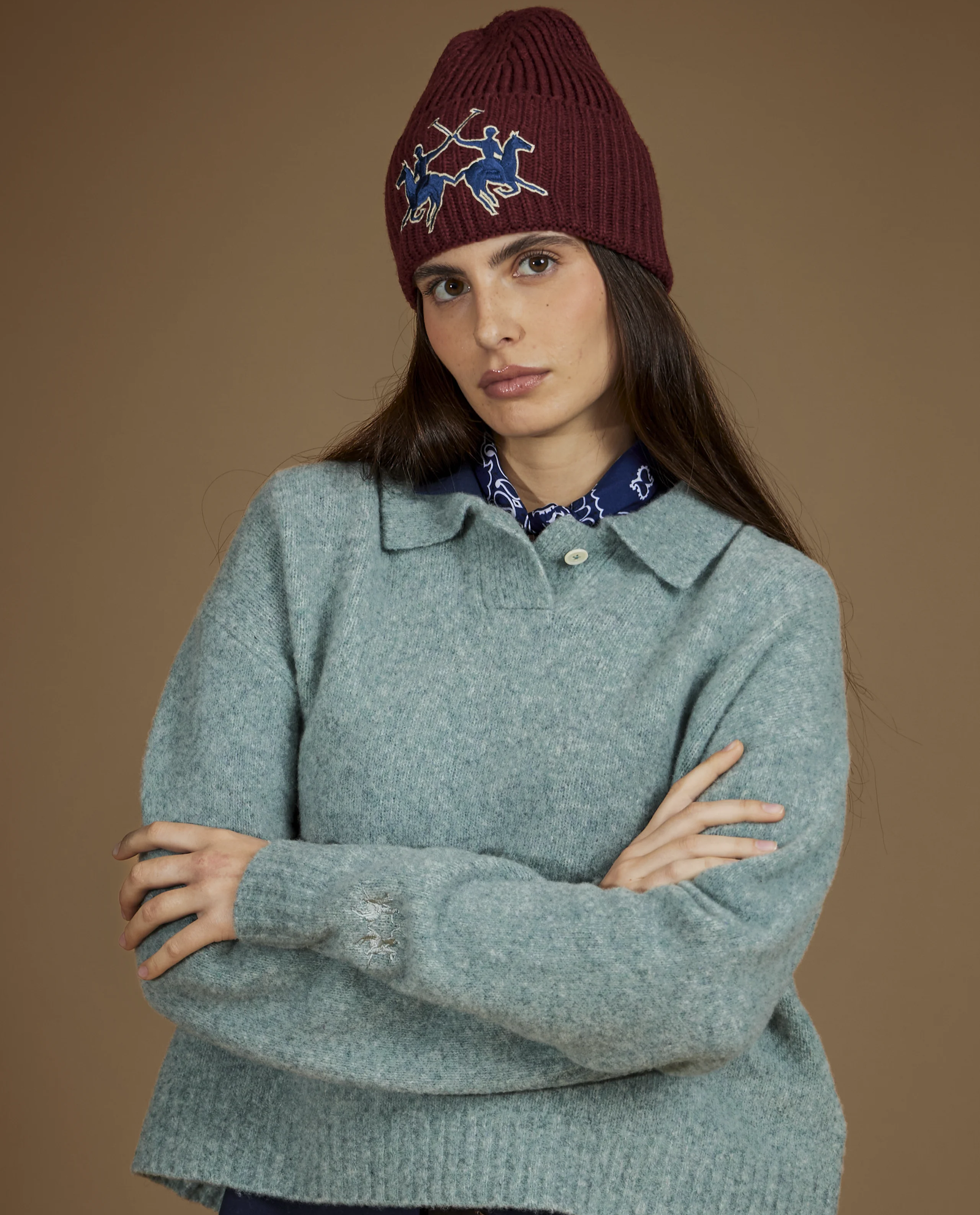 Morski sweter z kołnierzykiem polo - Image #2