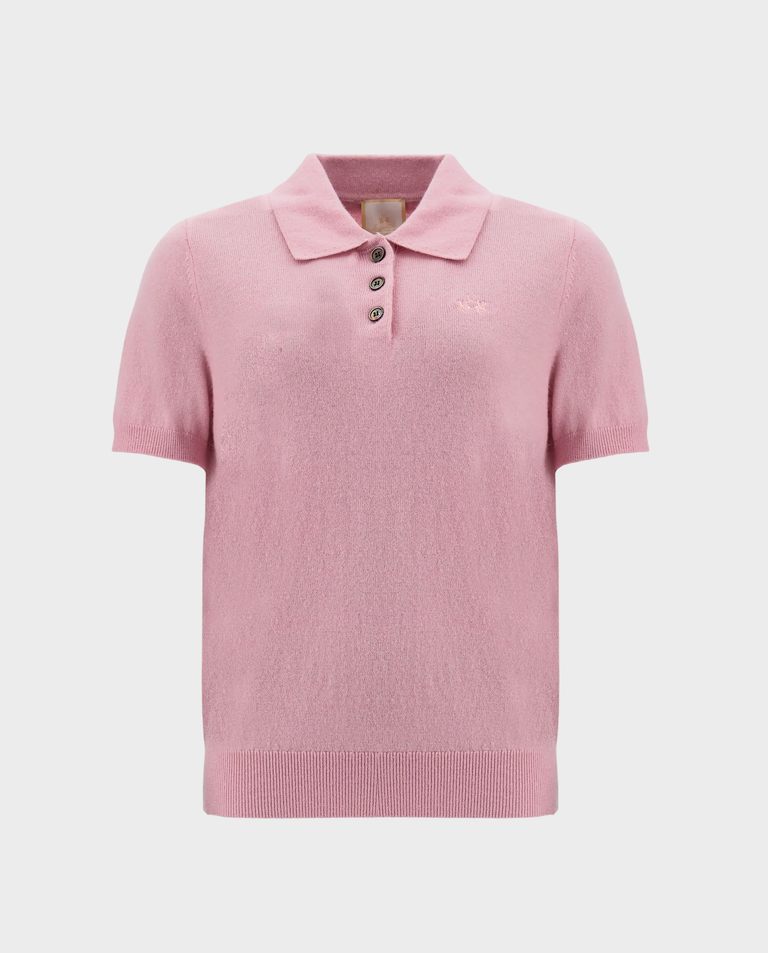 Różowa dzianinowa koszulka polo z logo