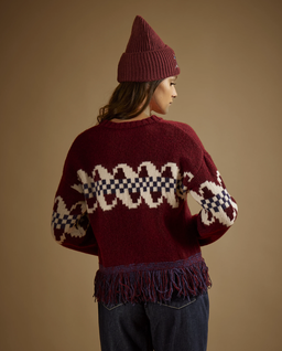 Bordowy sweter z ozdobnymi frędzlami - Image #3