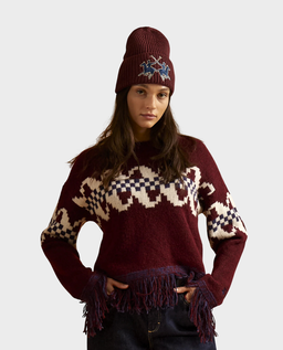 Bordowy sweter z ozdobnymi frędzlami - Image #1