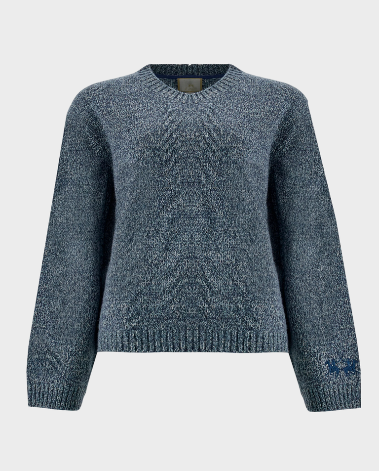 Niebieski sweter z okrągłym dekoltem