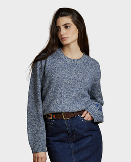 Niebieski sweter z okrągłym dekoltem - Image #1