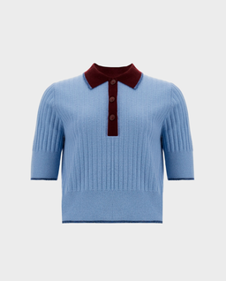 Błękitny dzianinowy top polo - Image #0