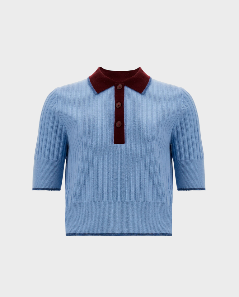 Błękitny dzianinowy top polo