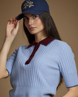 Błękitny dzianinowy top polo - Image #2