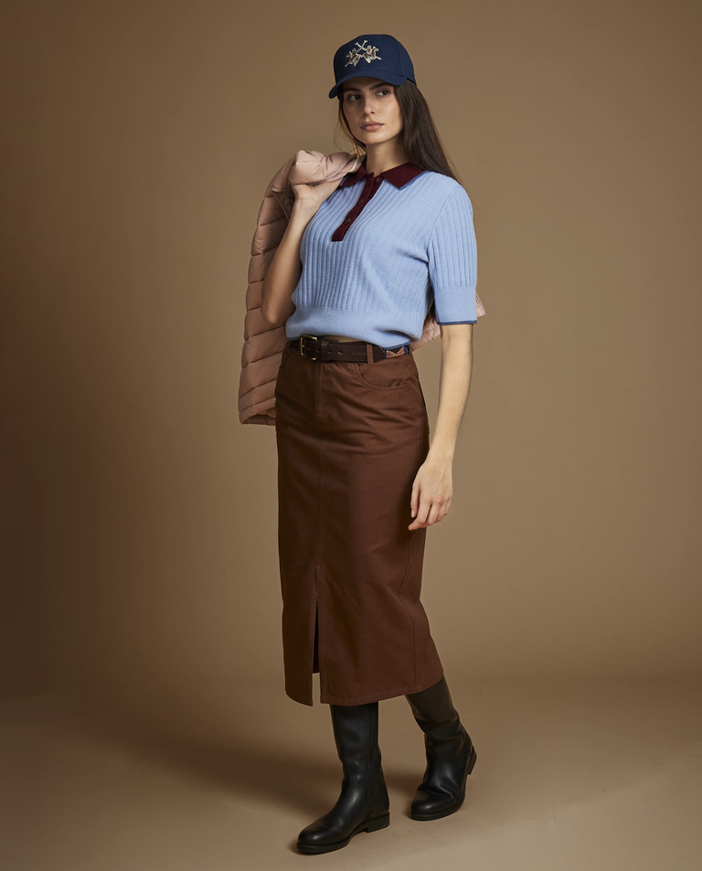 Błękitny dzianinowy top polo - Image #4