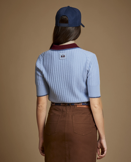 Błękitny dzianinowy top polo - Image #3