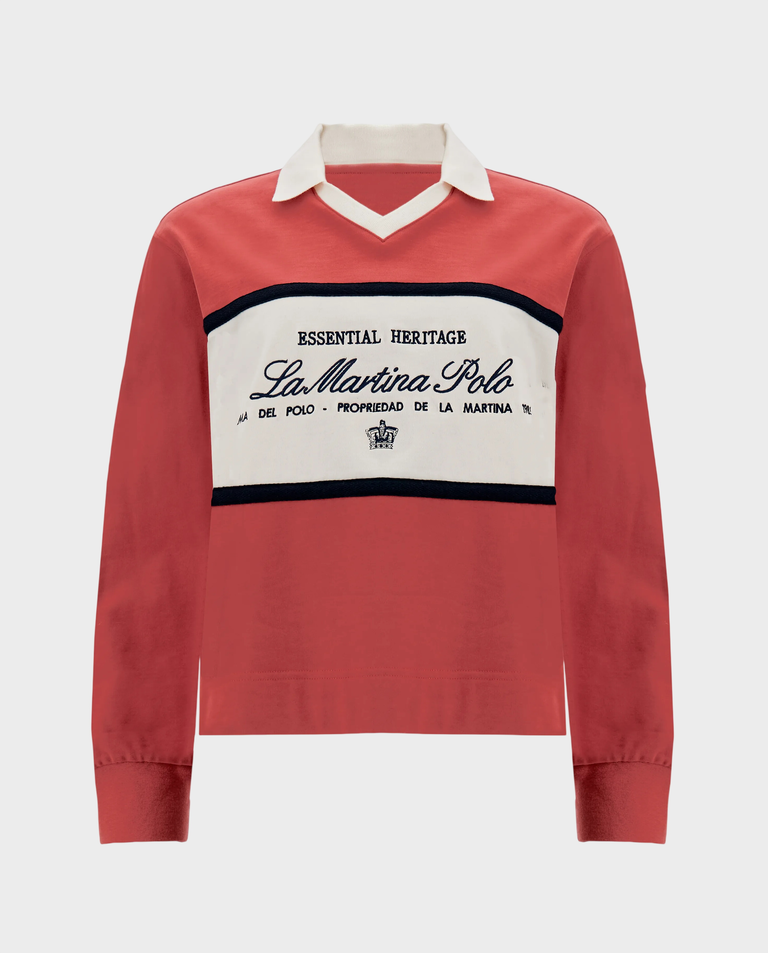 Koralowa bluza polo z nadrukiem