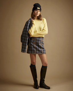 Niebieska spódnica mini w kratę - Image #4