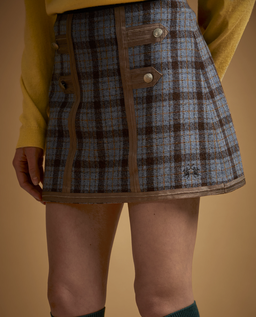 Niebieska spódnica mini w kratę - Image #2
