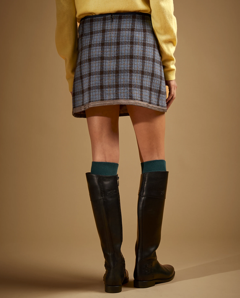 Niebieska spódnica mini w kratę - Image #3