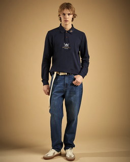 Granatowe jeansy z haftowanym logo - Image #4
