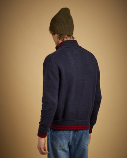 Granatowy sweter rozpinany z naszywkami - Image #3