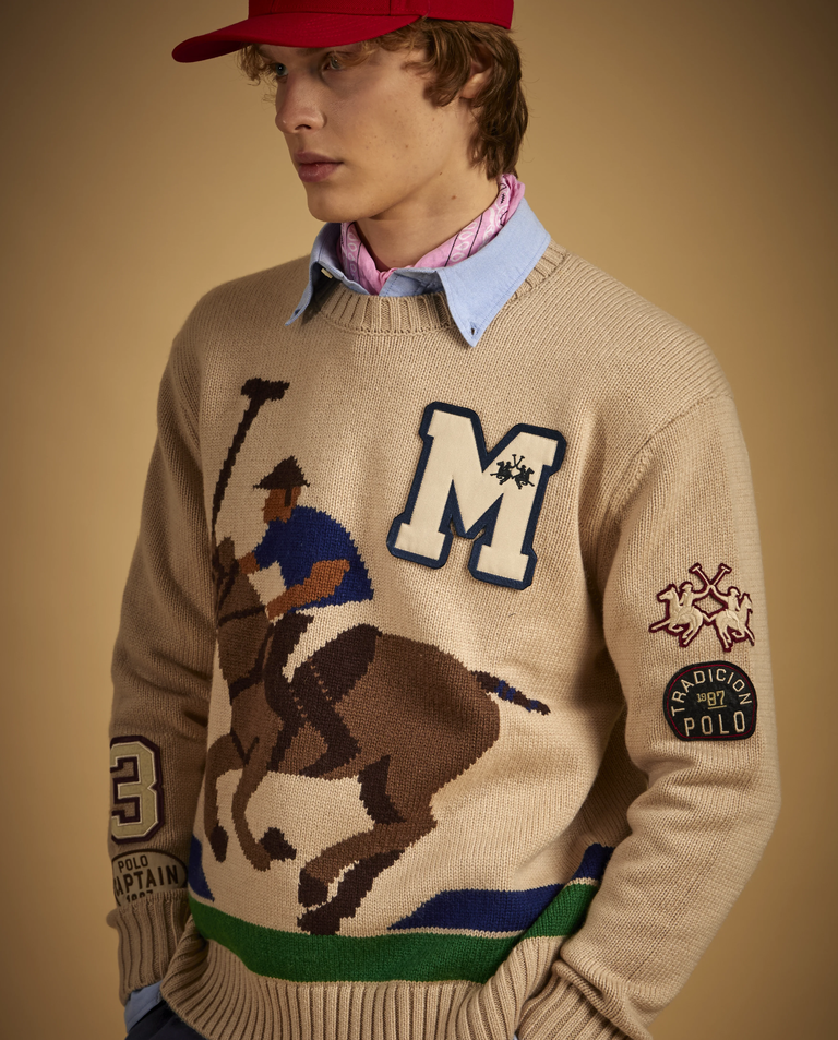 Beżowy sweter z motywem polo - Image #2
