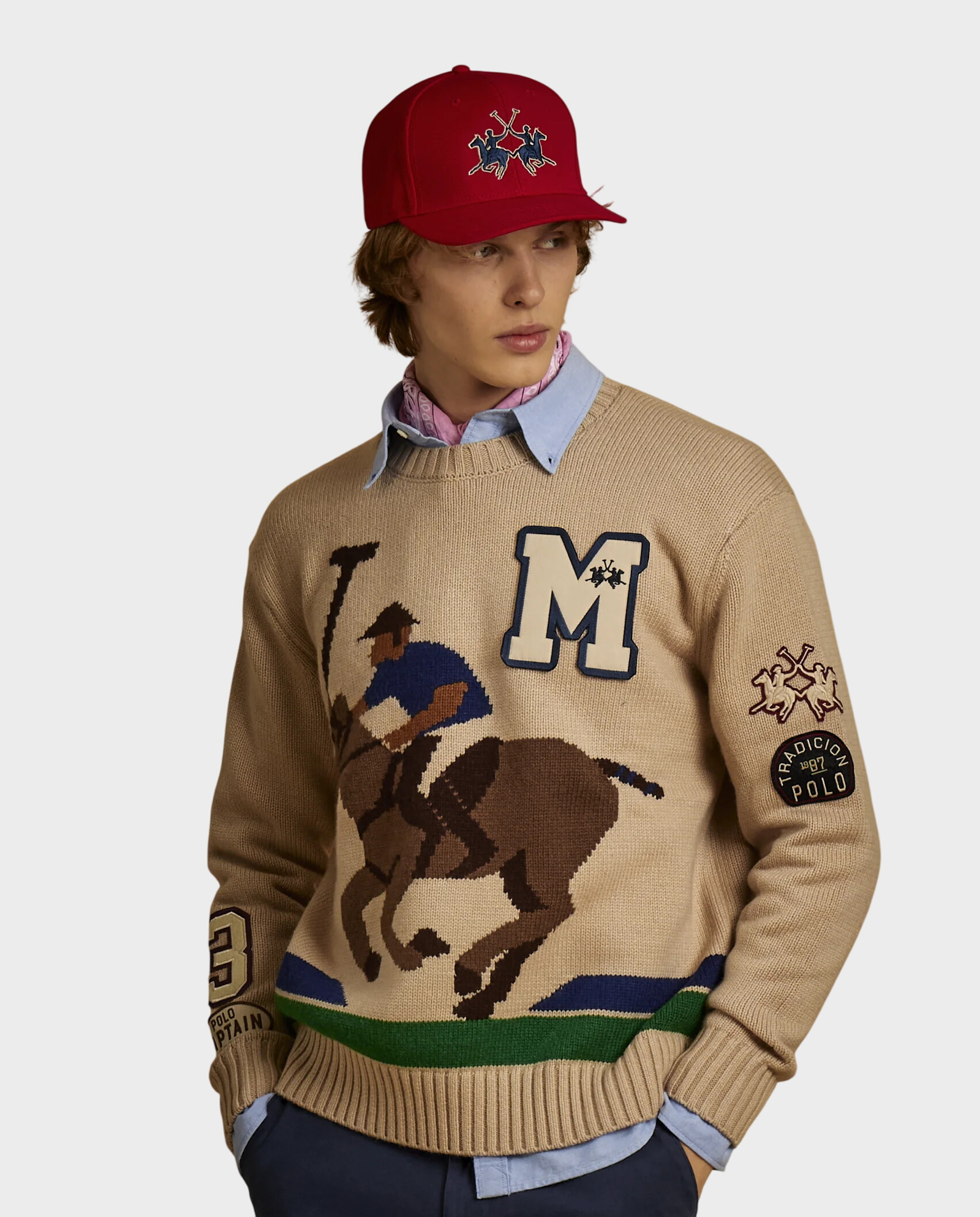 Beżowy sweter z motywem polo - Image #1