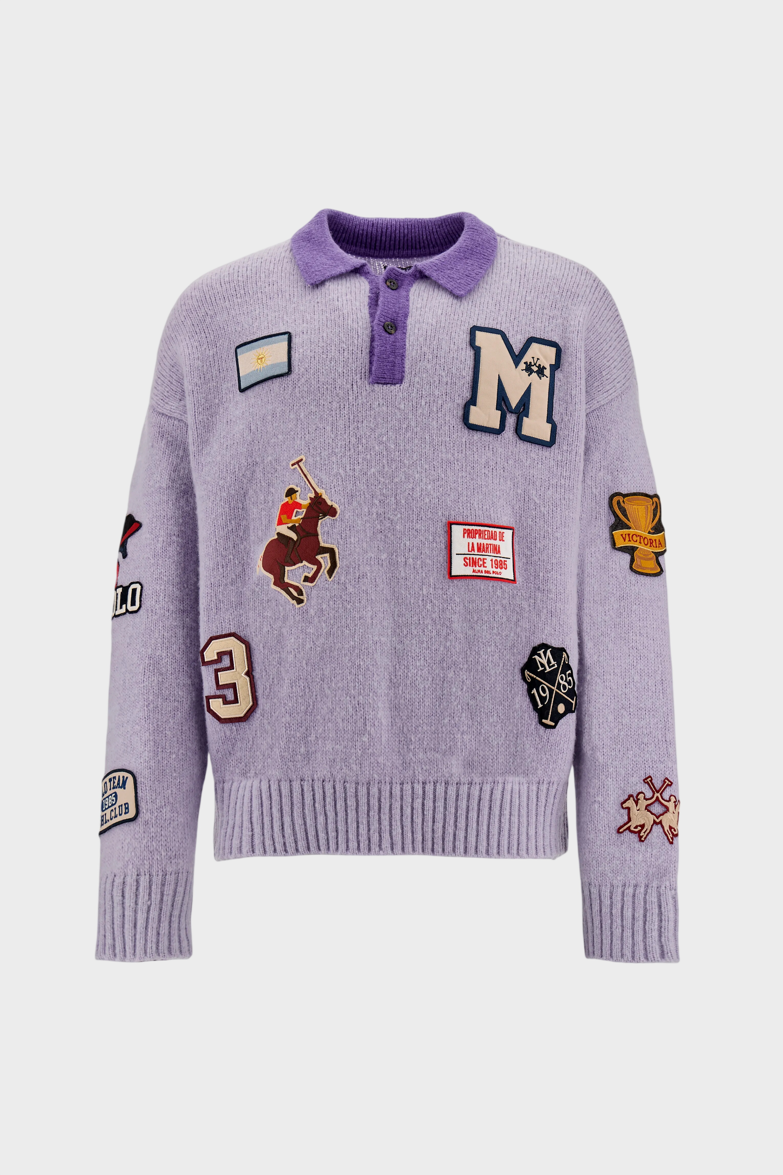 Fioletowy sweter polo z naszywkami - Image #0
