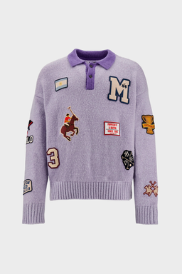 Fioletowy sweter polo z naszywkami - Image #0