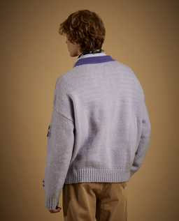 Fioletowy sweter polo z naszywkami - Image #3