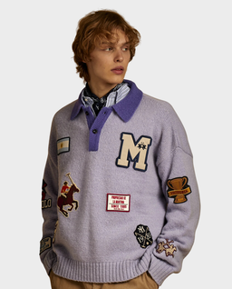 Fioletowy sweter polo z naszywkami - Image #1